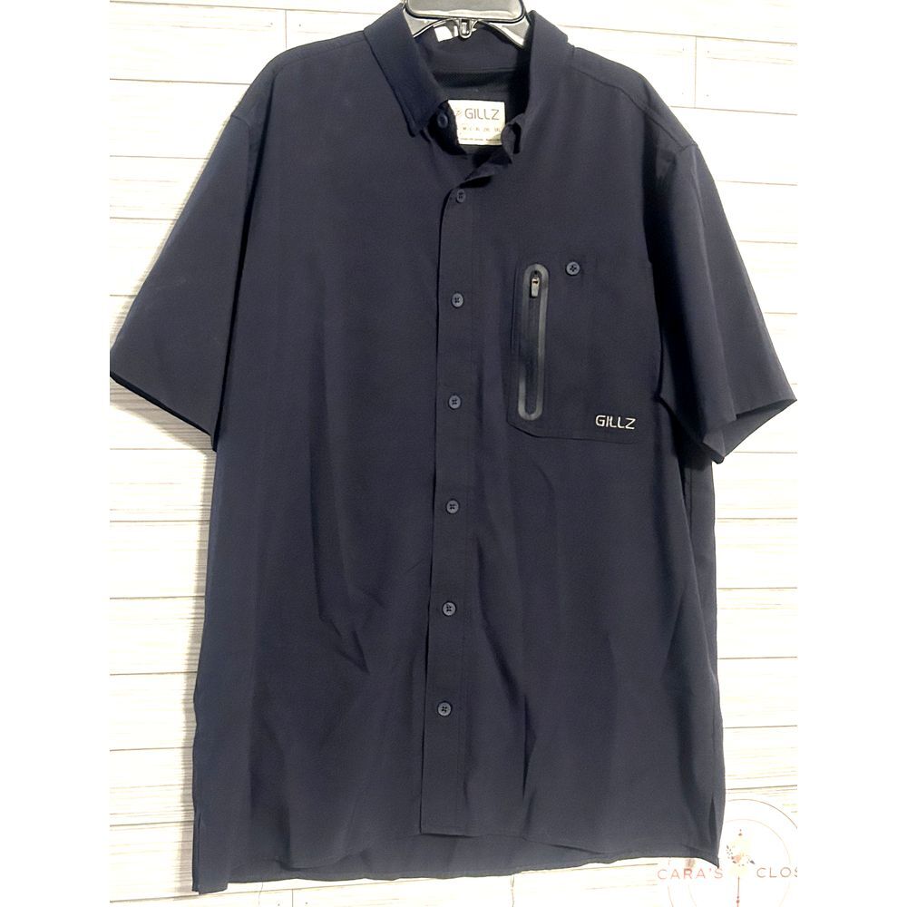 Gillz Navy Fishing Shirt Mens Medium Button Up‎ Hybrid Performance Shield Trail